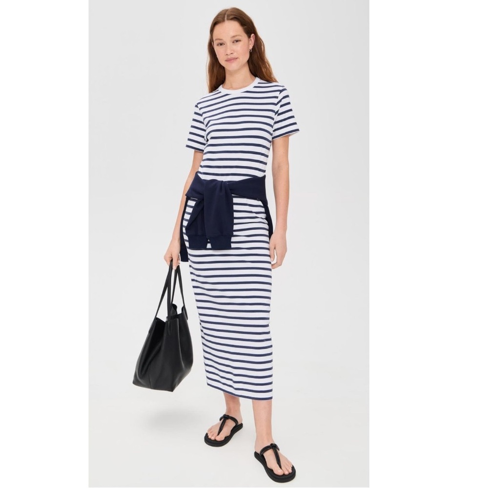 NWT Soldout.NYC Dress The Perfect Tee Dress Midi in Navy Stripe